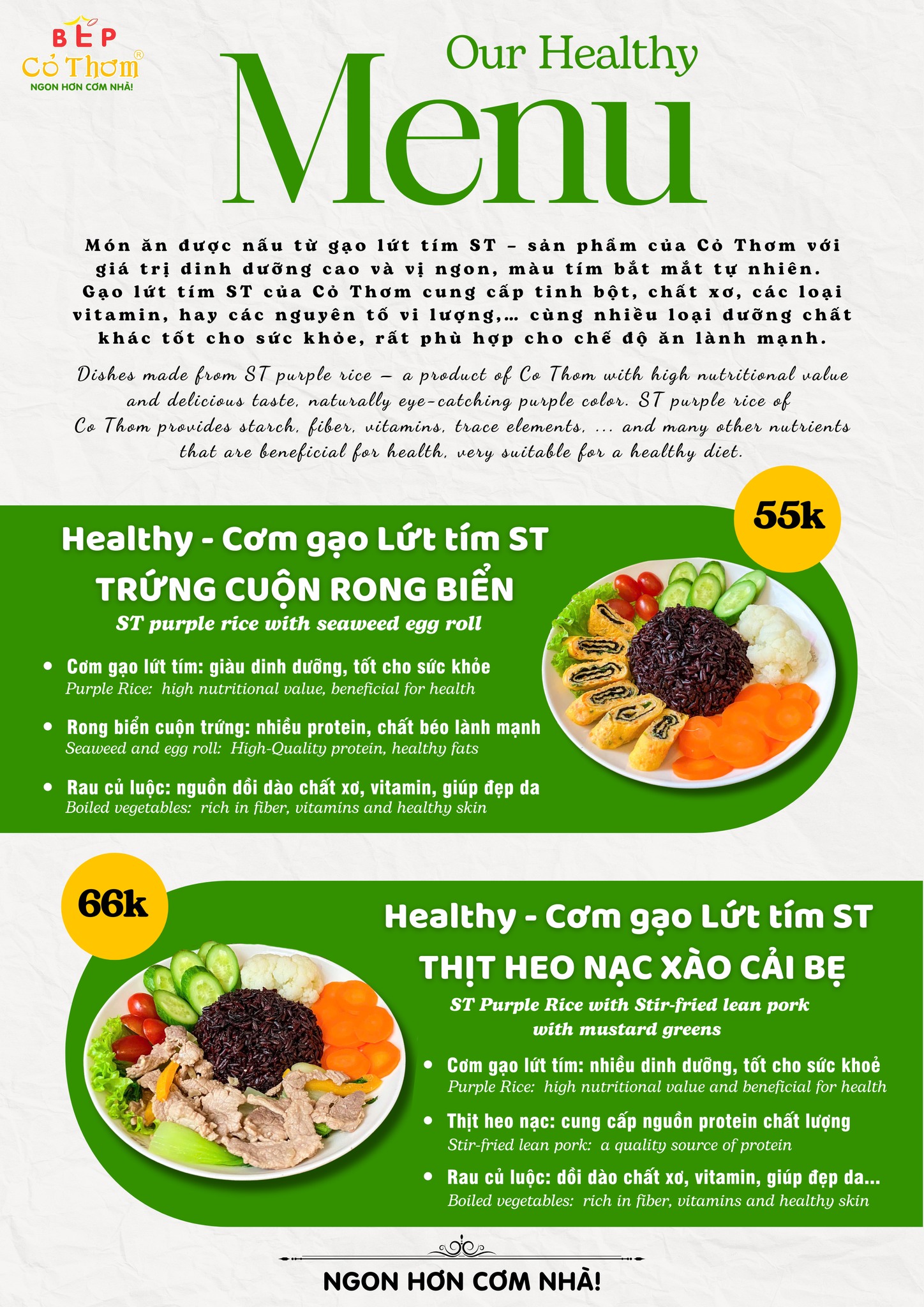 Bếp Cỏ Thơm - Menu cơm healthy
